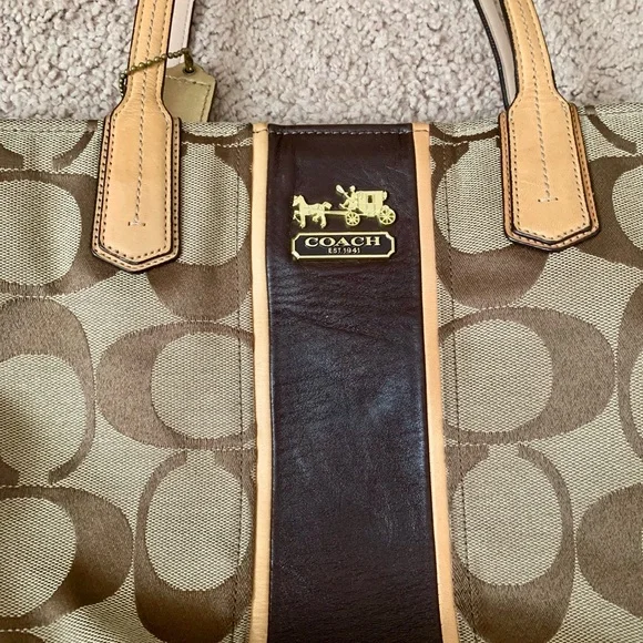 Coach Brown and Tan Signature Tote - Picture 3 of 12